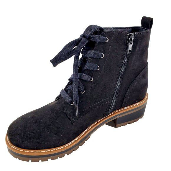 Kensie 9 Boots Kasha Combat Lace Up Zip Vegan Suede Chunky Lug Platform Shoes - Picture 4 of 16